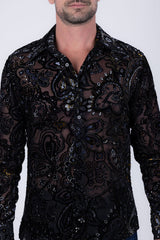 Barabas Wholesale Men's Paisley Floral See Through Long Sleeve Shirts 6B04 Grey