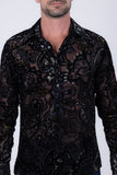 Barabas Wholesale Men's Paisley Floral See Through Long Sleeve Shirts 6B04 Grey