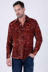 Barabas Wholesale Men's Paisley Floral See Through Long Sleeve Shirts 6B04 Brick
