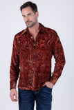 Barabas Wholesale Men's Paisley Floral See Through Long Sleeve Shirts 6B04 Brick
