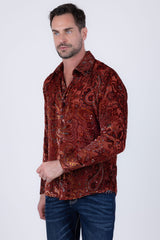 Barabas Wholesale Men's Paisley Floral See Through Long Sleeve Shirts 6B04 Red