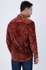 Barabas Wholesale Men's Paisley Floral See Through Long Sleeve Shirts 6B04 Burgundy