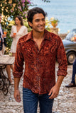 Barabas Wholesale Men's Paisley Floral See Through Long Sleeve Shirts 6B04 Brick