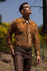 Barabas Wholesale Men's Paisley Floral See Through Long Sleeve Shirts 6B04 Gold