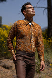 Barabas Wholesale Men's Paisley Floral See Through Long Sleeve Shirts 6B04 Gold