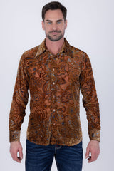 Barabas Wholesale Men's Paisley Floral See Through Long Sleeve Shirts 6B04 Gold