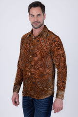 Barabas Wholesale Men's Paisley Floral See Through Long Sleeve Shirts 6B04 Brown