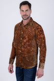 Barabas Wholesale Men's Paisley Floral See Through Long Sleeve Shirts 6B04 Brown