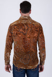 Barabas Wholesale Men's Paisley Floral See Through Long Sleeve Shirts 6B04 Rust