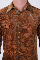 Barabas Wholesale Men's Paisley Floral See Through Long Sleeve Shirts 6B04 Gold