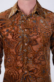 Barabas Wholesale Men's Paisley Floral See Through Long Sleeve Shirts 6B04 Gold