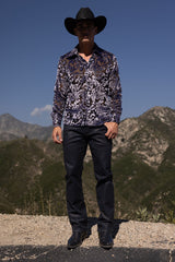 Barabas Wholesale Men's See Through Floral Pattern Long Sleeve Shirts 6B05 Black Silver
