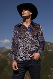 Barabas Wholesale Men's See Through Floral Pattern Long Sleeve Shirts 6B05 Black Silver