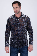 Barabas Wholesale Men's See Through Floral Pattern Long Sleeve Shirts 6B05 Silver
