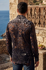 Barabas Wholesale Men's See Through Floral Pattern Long Sleeve Shirts 6B05 Black