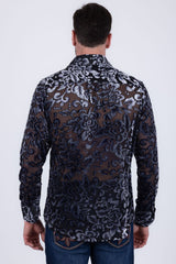 Barabas Wholesale Men's See Through Floral Pattern Long Sleeve Shirts 6B05 Silver