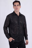 Men's See-Through Sequins Geometric Long-Sleeve Shirt Barabas Wholesale 6B07 #Color_Black Black