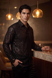 Men's See-Through Sequins Geometric Long-Sleeve Shirt Barabas Wholesale 6B07 #Color_Black Black