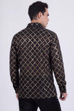 Men's See-Through Sequins Geometric Long-Sleeve Shirt Barabas Wholesale 6B07 #Color_Black Gold