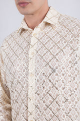 Men's See-Through Sequins Geometric Long-Sleeve Shirt Barabas Wholesale 6B07 #Color_Whisper White