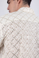 Men's See-Through Sequins Geometric Long-Sleeve Shirt Barabas Wholesale 6B07 #Color_Whisper White