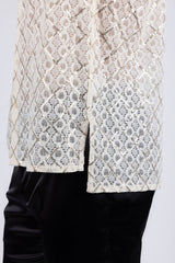 Men's See-Through Sequins Geometric Long-Sleeve Shirt Barabas Wholesale 6B07 #Color_Whisper White