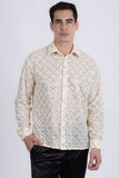 Men's See-Through Sequins Geometric Long-Sleeve Shirt Barabas Wholesale 6B07 #Color_Whisper White