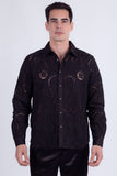 Barabas Wholesale Men's Paisley Floral See Through Knit Long Sleeve Shirts 6B08 Black