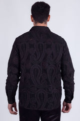 Barabas Wholesale Men's Paisley Floral See Through Knit Long Sleeve Shirts 6B08 Black