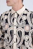 Barabas Wholesale Men's Paisley Floral See Through Knit Long Sleeve Shirts 6B08 Beige