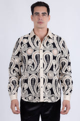 Barabas Wholesale Men's Paisley Floral See Through Knit Long Sleeve Shirts 6B08 Cream