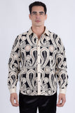 Barabas Wholesale Men's Paisley Floral See Through Knit Long Sleeve Shirts 6B08 Cream