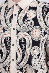 Barabas Wholesale Men's Paisley Floral See Through Knit Long Sleeve Shirts 6B08 Beige