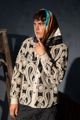 Barabas Wholesale Men's Paisley Floral See Through Knit Long Sleeve Shirts 6B08 Cream