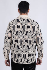 Barabas Wholesale Men's Paisley Floral See Through Knit Long Sleeve Shirts 6B08 Black Cream