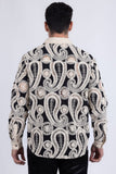 Barabas Wholesale Men's Paisley Floral See Through Knit Long Sleeve Shirts 6B08 Black Cream