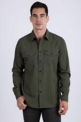 Barabas Wholesale Men's Western Casual Solid Stretch Long Sleeve Shirt 6B12 Army Green
