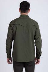 Barabas Wholesale Men's Western Casual Solid Stretch Long Sleeve Shirt 6B12 Army Green