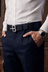 Barabas Wholesale Men's Logo Buckle Reversible Leather Belt 6BK01 Black Brown Sil