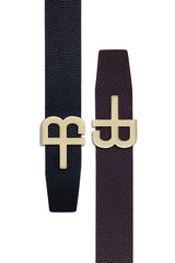 Barabas Wholesale Men's Logo Buckle Reversible Leather Belt 6BK01 Black Brown Gold