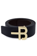 Barabas Wholesale Men's Logo Buckle Reversible Leather Belt 6BK01 Black Brown Gold