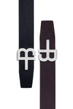 Barabas Wholesale Men's Logo Buckle Reversible Leather Belt 6BK01 Black Brown Silver