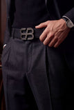Barabas Wholesale Men's Double B Logo Push-Pin Buckle Leather Belt 6BK02 Black