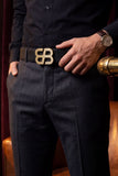 Barabas Wholesale Men's Double B Logo Push-Pin Buckle Leather Belt 6BK02 Gold