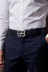 Barabas Wholesale Men's Double B Logo Push-Pin Buckle Leather Belt 6BK02 Silver