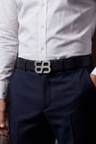 Barabas Wholesale Men's Double B Logo Push-Pin Buckle Leather Belt 6BK02 Silver