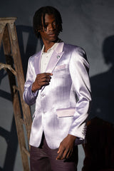 Barabas Wholesale Men's Shiny Metallic Striped Notch Wide Lapel Blazer 6BL05 Lavender