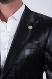 Barabas Wholesale Men's Shiny Metallic Striped Notch Wide Lapel Blazer 6BL05 Black Beauty