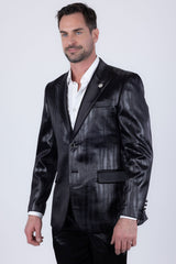 Barabas Wholesale Men's Shiny Metallic Striped Notch Wide Lapel Blazer 6BL05 Charcoal