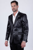 Barabas Wholesale Men's Shiny Metallic Striped Notch Wide Lapel Blazer 6BL05 Charcoal